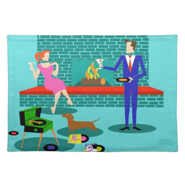 Retro Couple with Dog Cloth Placemat (Front)
