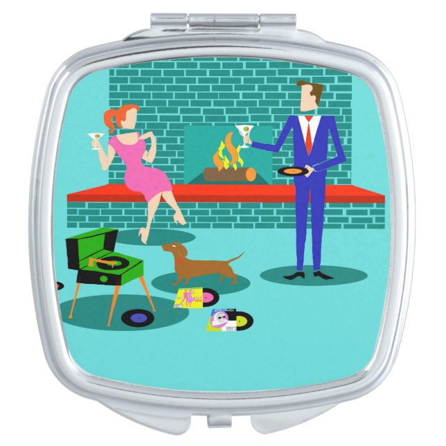 Retro Couple with Dog Compact Mirror (Front)