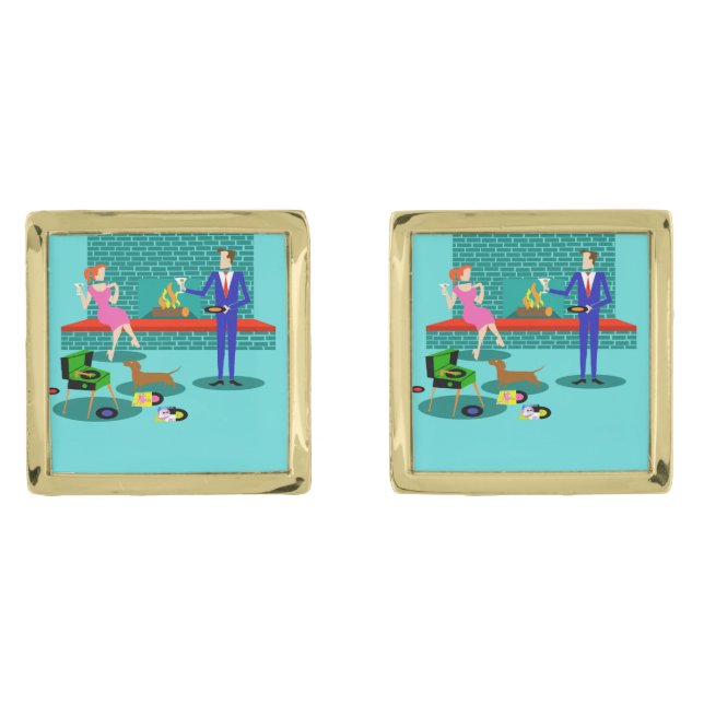 Retro Couple with Dog Cufflinks (Front)