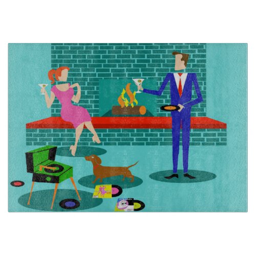 Retro Couple with Dog Cutting Board