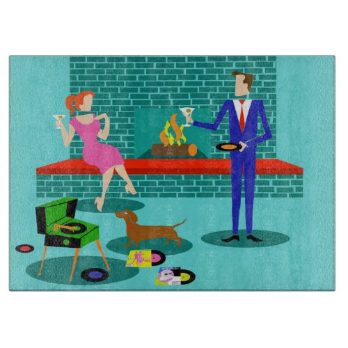 Retro Couple with Dog Cutting Board