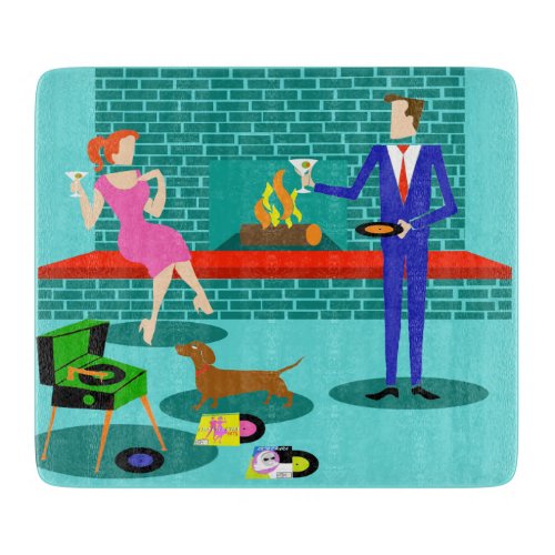 Retro Couple with Dog Cutting Board