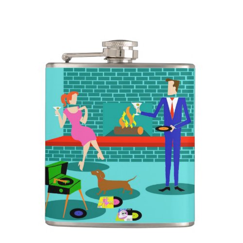 Retro Couple with Dog Flask