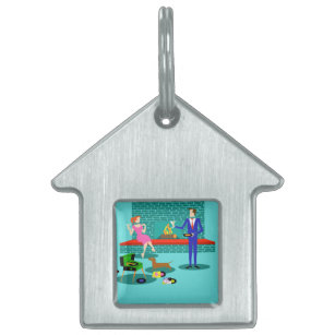 Retro Couple with Dog Framed Pet Tag