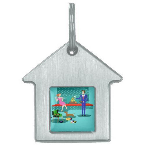 Retro Couple with Dog Framed Pet Tag