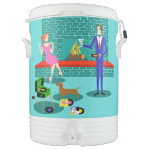 Retro Couple with Dog Igloo Beverage Cooler