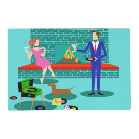 Retro Couple With Dog Laminated Placemat