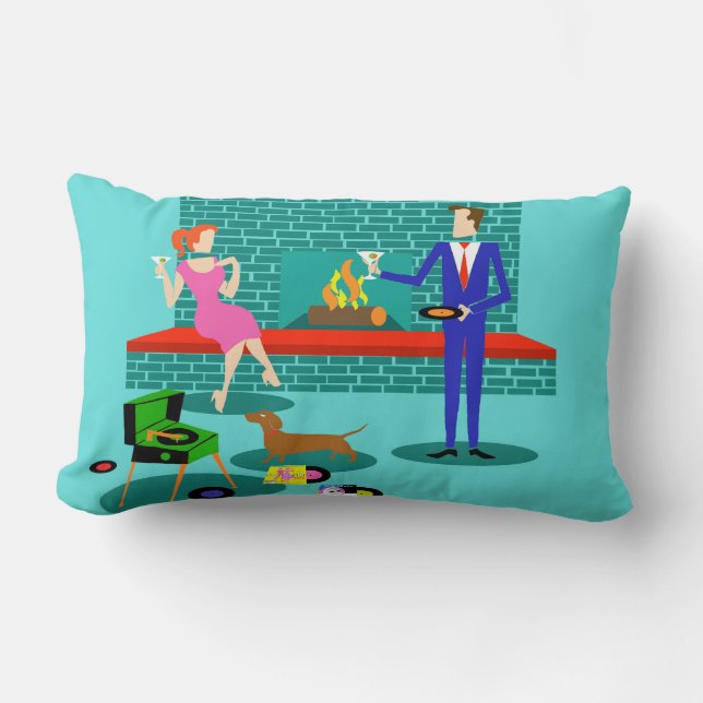 Retro Couple with Dog Lumbar Pillow (Front)