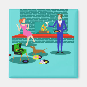 Retro Couple with Dog Magnet