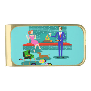 Retro Couple with Dog Money Clip