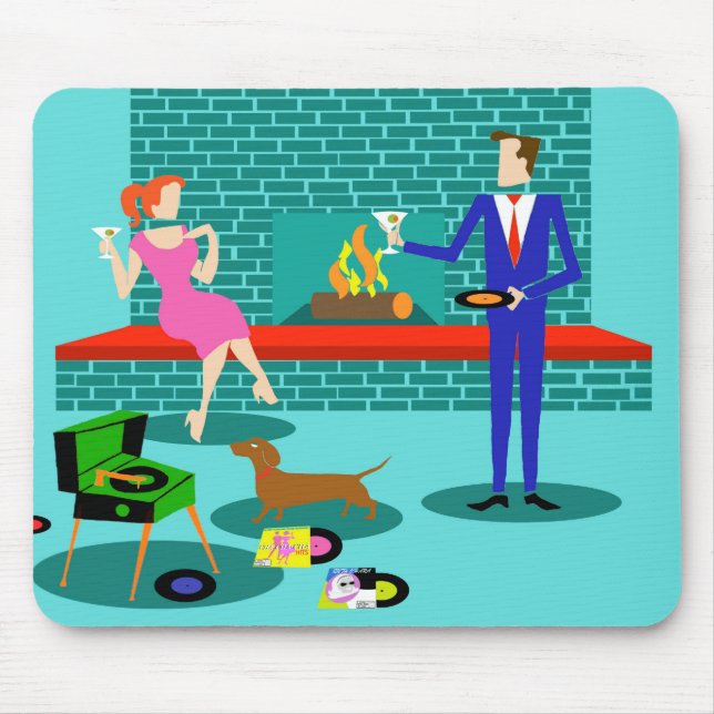 Retro Couple with Dog Mousepad (Front)