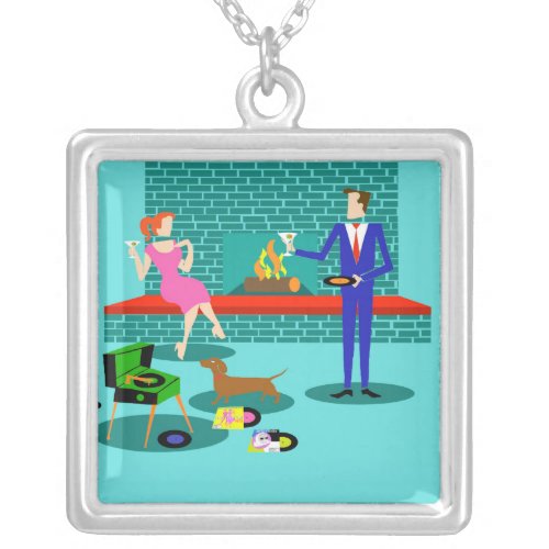 Retro Couple with Dog Necklace