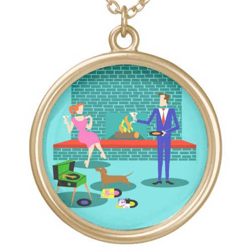 Retro Couple with Dog Necklace