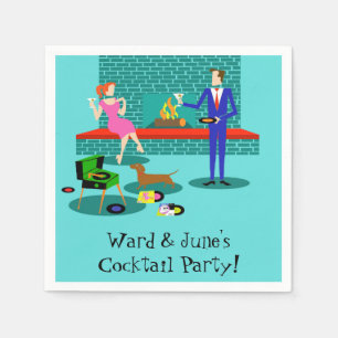 Retro Couple with Dog Paper Napkins