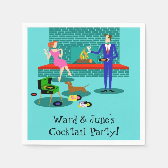 Retro Couple with Dog Paper Napkins (Front)