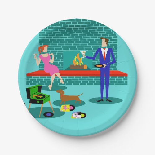 Retro Couple with Dog Paper Plates