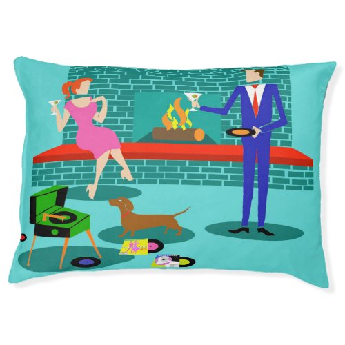 Retro Couple with Dog Pet Bed