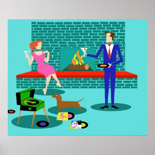 Retro Couple with Dog Poster