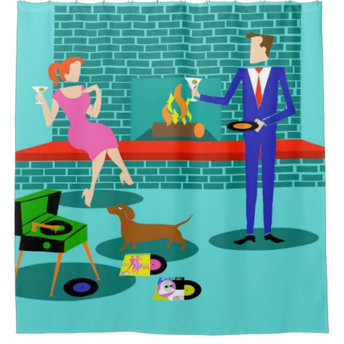 Retro Couple with Dog Shower Curtain