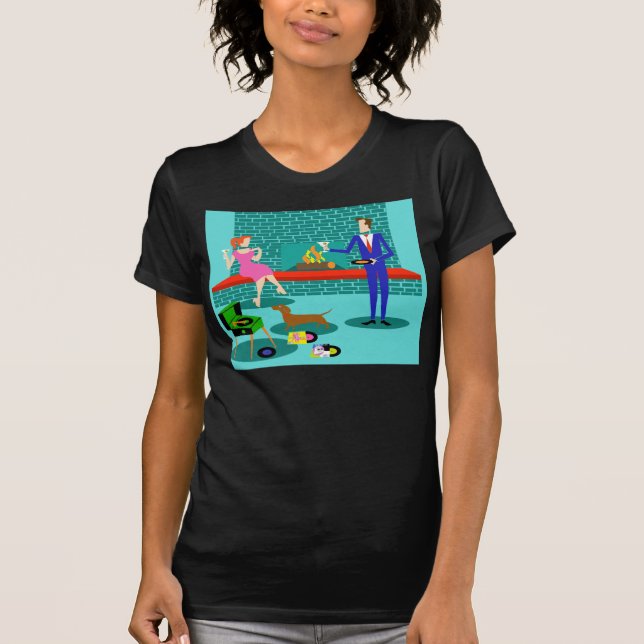 Retro Couple with Dog T-Shirt (Front)