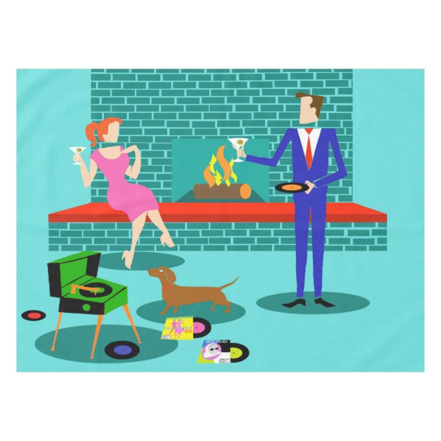 Retro Couple with Dog Tablecloth (Front (Horizontal))