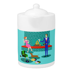 Retro Couple with Dog Teapot