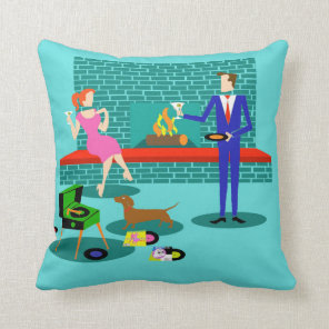 Retro Couple with Dog Throw Pillow