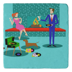 Retro Couple with Dog Trivet