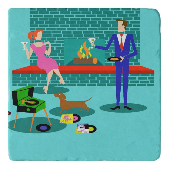 Retro Couple with Dog Trivet (Front)