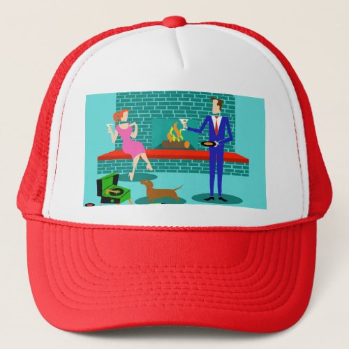 Retro Couple with Dog Trucker Hat