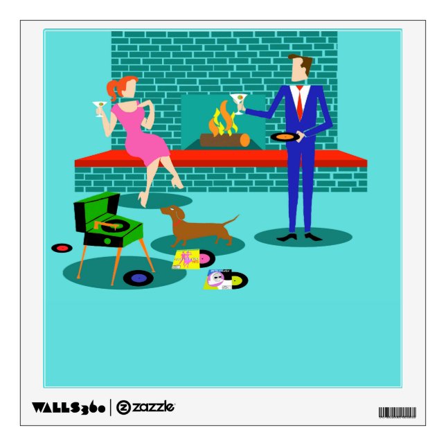 Retro Couple with Dog Wall Decal (Front)