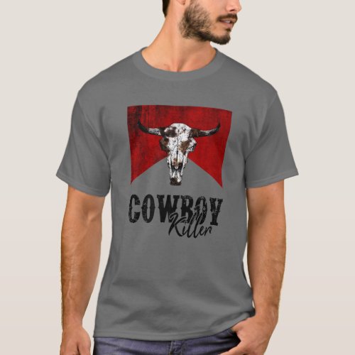 Retro Cow Skull Cowboy Killer Western Country Cowg T_Shirt