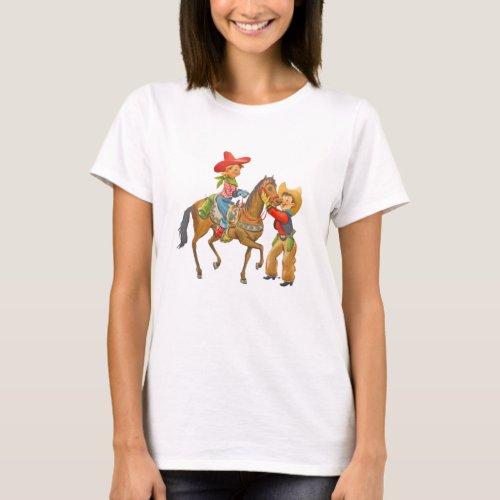 Retro Cowboy and Cowgirl cute vintage children T_Shirt