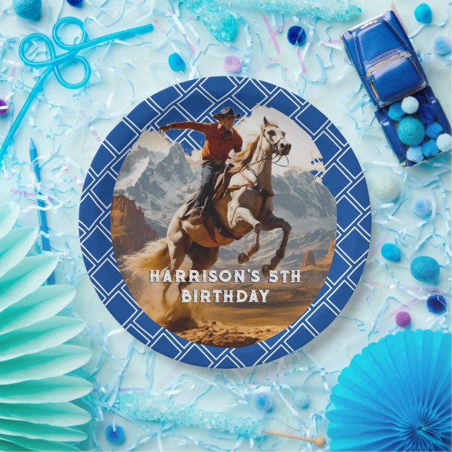 Retro Cowboy and Horse Western Paper Plates (Party)
