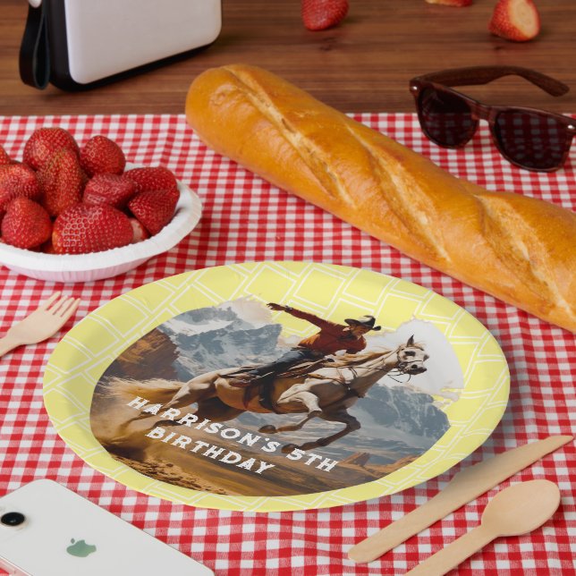 Retro Cowboy and Horse Western Paper Plates (Picnic)