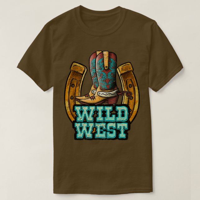 Retro Cowboy Boots Horseshoe Wild West Western Cou T-Shirt (Design Front)