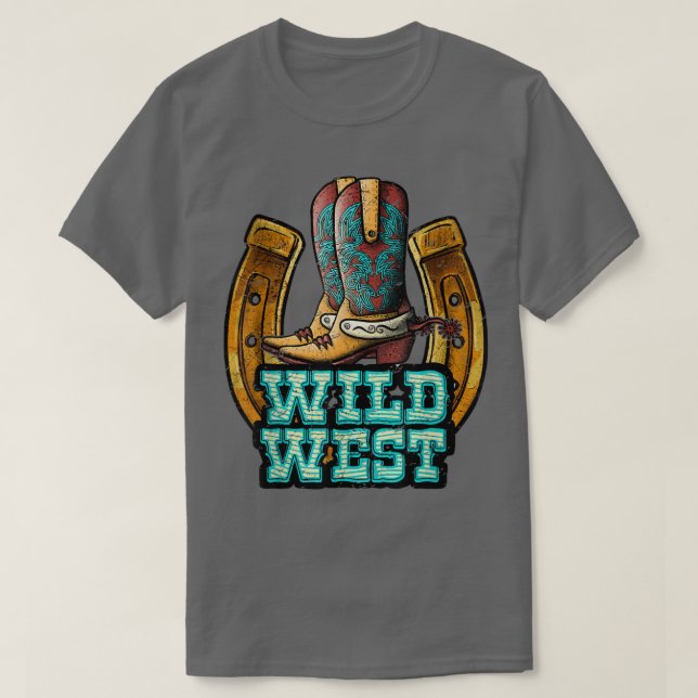 Retro Cowboy Boots Horseshoe Wild West Western Cou T-Shirt (Design Front)