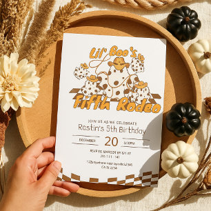 Retro Cowboy Halloween Checkered Pattern Birthday Invitation