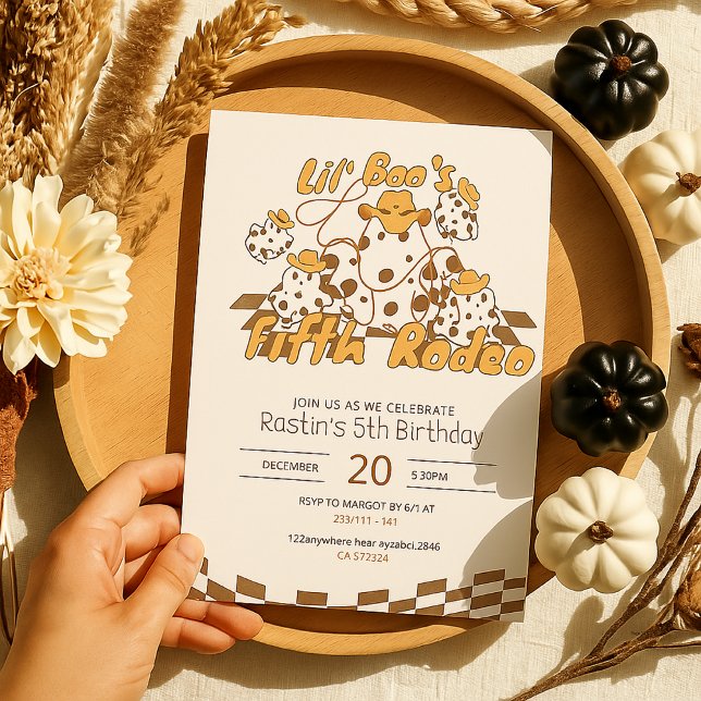 Retro Cowboy Halloween Checkered Pattern Birthday Invitation (Creator Uploaded)