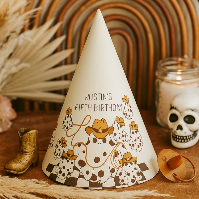 Retro Cowboy Halloween Checkered Pattern Birthday Party Hat (Creator Uploaded)