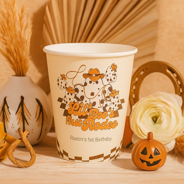 Retro Cowboy Halloween First Rodeo Birthday Paper Cups (Creator Uploaded)