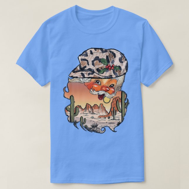 Retro Cowboy Hat Santa Claus Desert Western Merry  T-Shirt (Design Front)