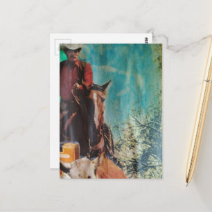 Retro Cowboy Mixed Media Collage Postcard