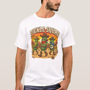 Retro Cowboy Pickle Squad Funny Cartoon T-Shirt