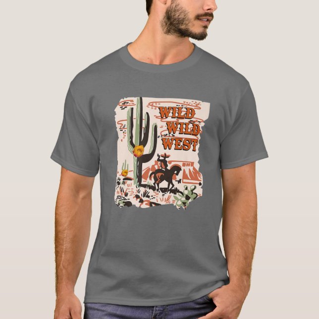 Retro Cowboy Wild Wild West Desert Cactus Western T-Shirt (Front)