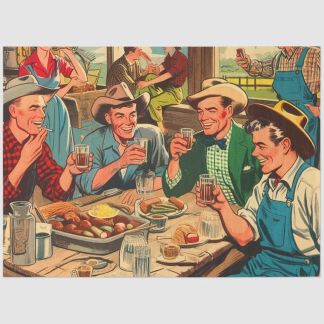 Retro Cowboys Comics Tissue Paper (Front)