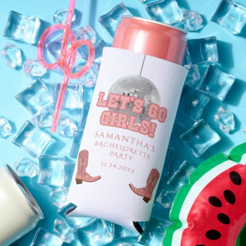 Retro Cowgirl Boots Bachelorette Party Seltzer Can Cooler