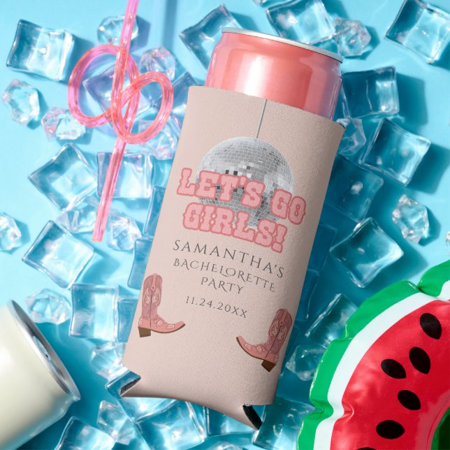 Retro Cowgirl Boots Disco Bachelorette Party Seltzer Can Cooler (In Situ Summer)