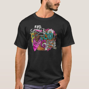 Retro Cowgirl Boots Hat Sunflower Turquoise Wester T-Shirt