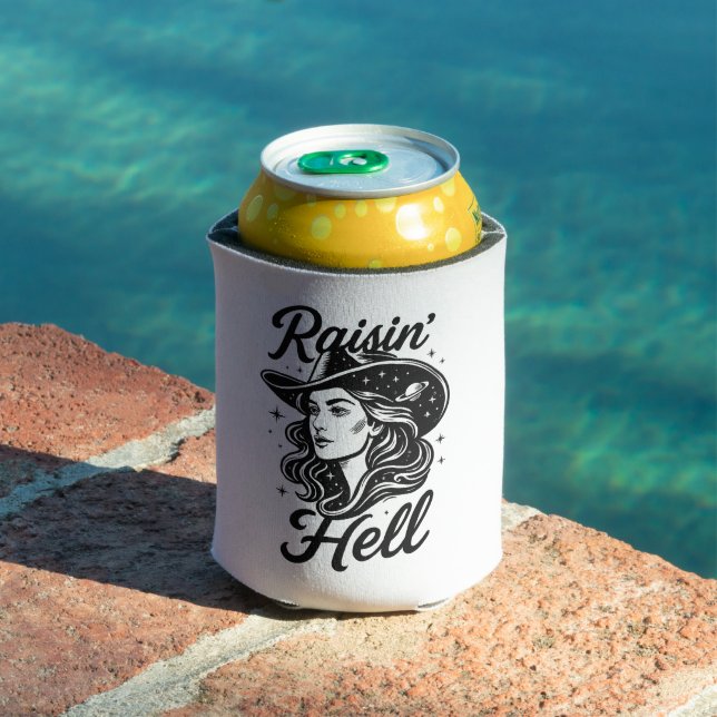 Retro Cowgirl Customizable Bachelorette Can Cooler (In Situ Pool)